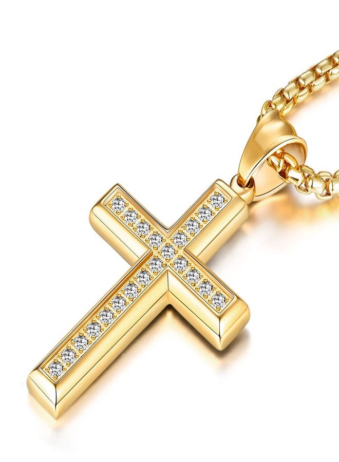 YL Men's Cross Necklace 316L Stainless Steel Jesus Ankh Pendant Rolo Chain Jewelry, Metal, Cubic Zirconia - Image 1