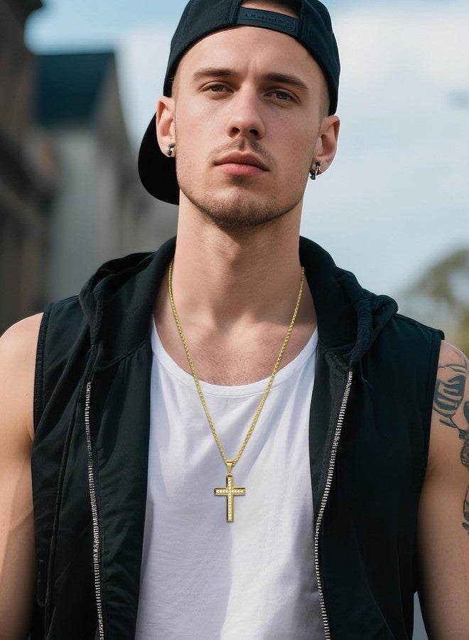 YL Men's Cross Necklace 316L Stainless Steel Jesus Ankh Pendant Rolo Chain Jewelry, Metal, Cubic Zirconia - Image 2