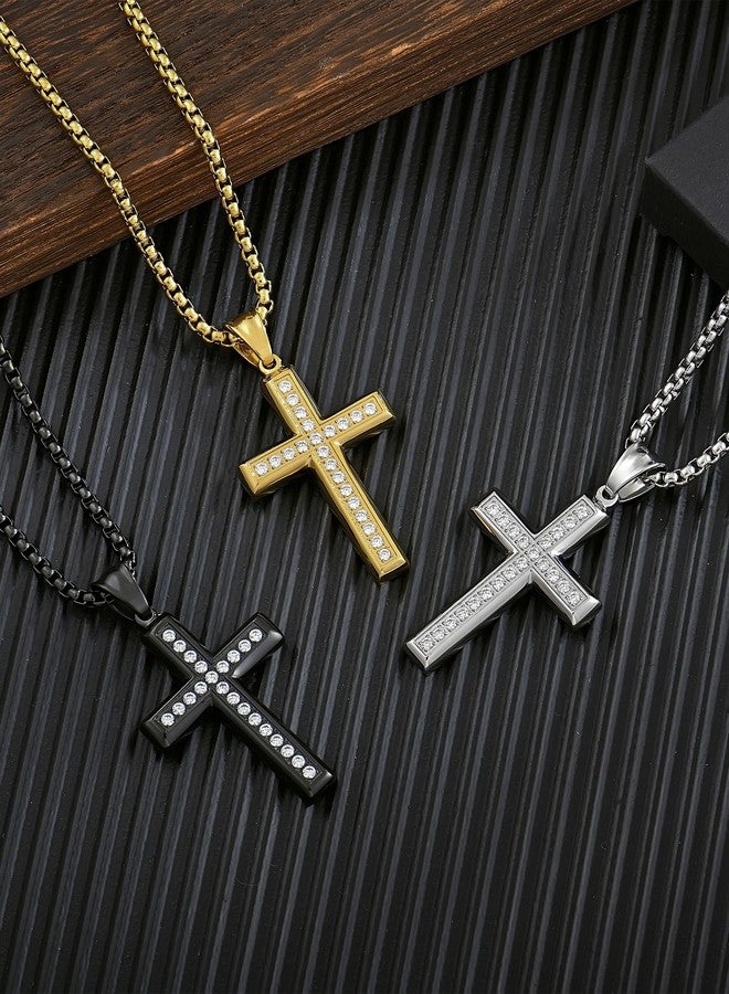 YL Men's Cross Necklace 316L Stainless Steel Jesus Ankh Pendant Rolo Chain Jewelry, Metal, Cubic Zirconia - Image 5