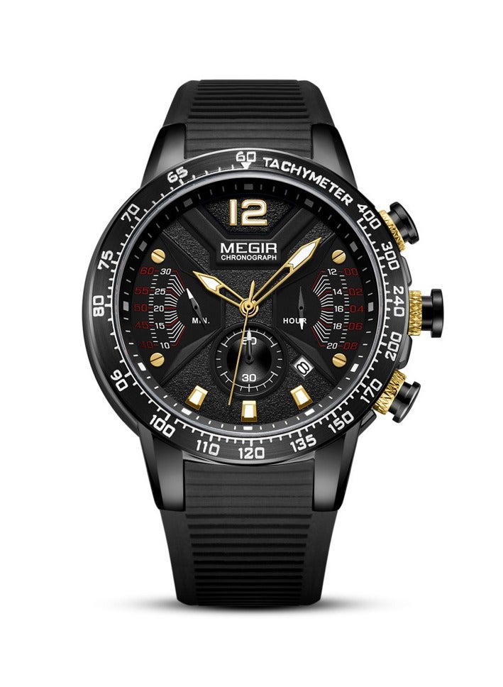 ميجر ساعات MEGIR للرجال رياضية عسكرية كوارتز بسوار من السيليكون الأسود المقاوم للماء، هدية مثالية (محارب أسود) 48 مم - Image 1