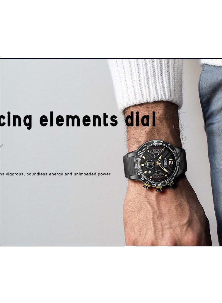 ميجر ساعات MEGIR للرجال رياضية عسكرية كوارتز بسوار من السيليكون الأسود المقاوم للماء، هدية مثالية (محارب أسود) 48 مم - Image 2