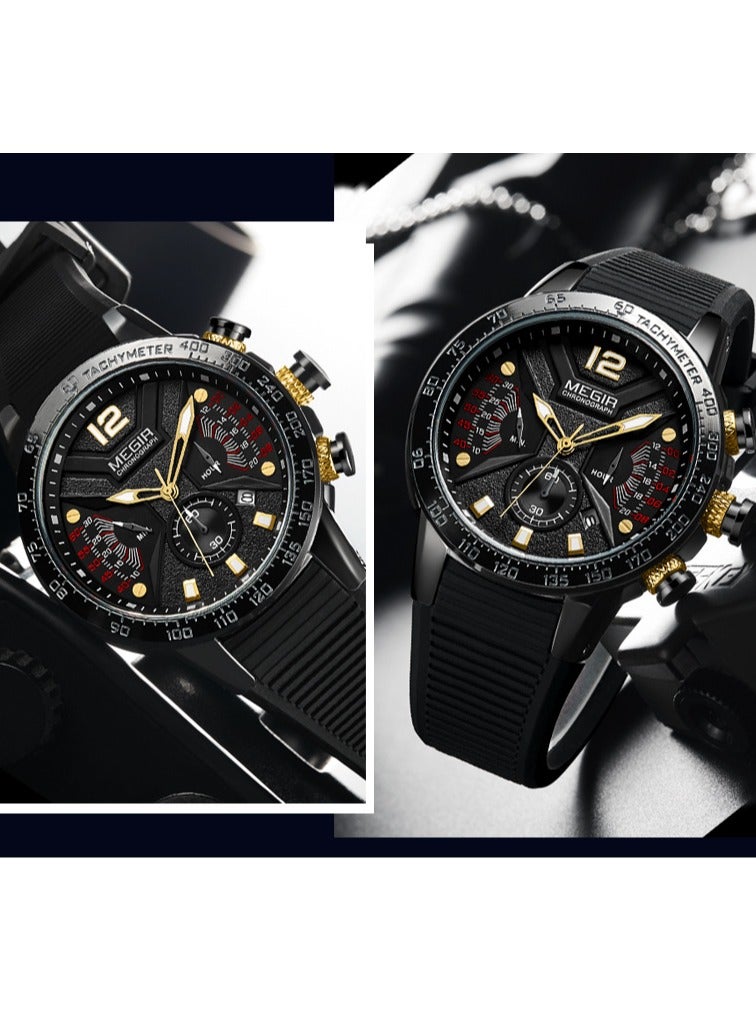 ميجر ساعات MEGIR للرجال رياضية عسكرية كوارتز بسوار من السيليكون الأسود المقاوم للماء، هدية مثالية (محارب أسود) 48 مم - Image 3