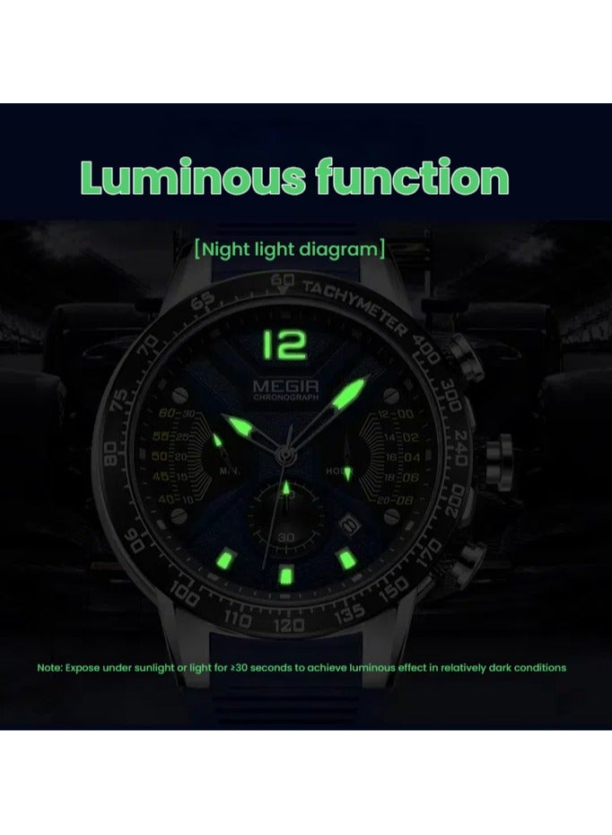 ميجر ساعات MEGIR للرجال رياضية عسكرية كوارتز بسوار من السيليكون الأسود المقاوم للماء، هدية مثالية (محارب أسود) 48 مم - Image 4