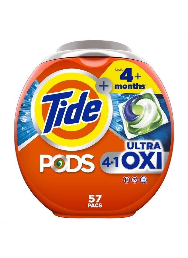 Tide PODS Liquid Laundry Detergent Soap Pacs, 4-n-1 Ultra Oxi, HE Compatible, Built in Pre-treater for Stains, 57 Count  - Image 1