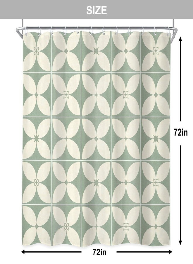 Newsely Green Beige Boho Floral Shower Curtain 72Wx72L Inch Abstract Geometric Modern Minimalist Block Retro Vintage Bathroom Set Aesthetic Waterproof Bath Decoration Accessories Home Decor - Image 5