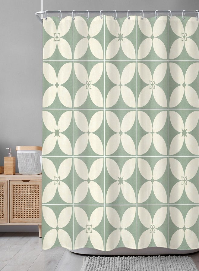 Newsely Green Beige Boho Floral Shower Curtain 72Wx72L Inch Abstract Geometric Modern Minimalist Block Retro Vintage Bathroom Set Aesthetic Waterproof Bath Decoration Accessories Home Decor - Image 2