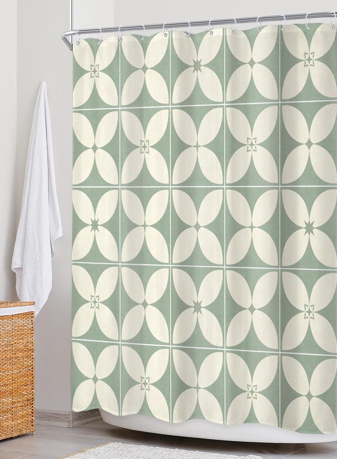 Newsely Green Beige Boho Floral Shower Curtain 72Wx72L Inch Abstract Geometric Modern Minimalist Block Retro Vintage Bathroom Set Aesthetic Waterproof Bath Decoration Accessories Home Decor - Image 3
