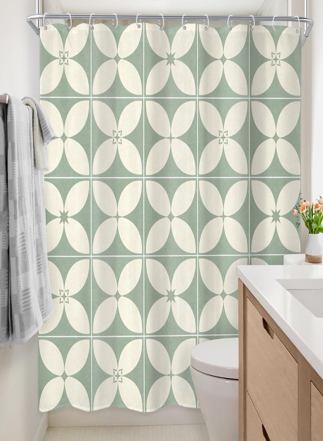 Newsely Green Beige Boho Floral Shower Curtain 72Wx72L Inch Abstract Geometric Modern Minimalist Block Retro Vintage Bathroom Set Aesthetic Waterproof Bath Decoration Accessories Home Decor - Image 4