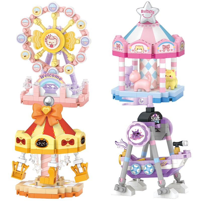 MEIEST 4 PCS Mini Amusement Park Building Blocks SetSimulation Architecture Collection Particle Construction Building Bricks Toy - Image 3