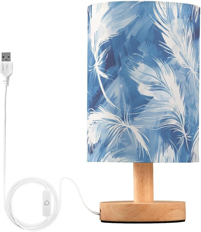 KLL Tie-dye Blue White Feathers End Table Lamp Lights for Night Vision for Candlestick Table Lamps for Boys Trendy de Noche para dormitorio - Image 1