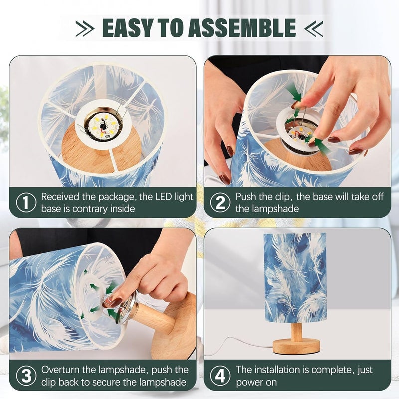 KLL Tie-dye Blue White Feathers End Table Lamp Lights for Night Vision for Candlestick Table Lamps for Boys Trendy de Noche para dormitorio - Image 4
