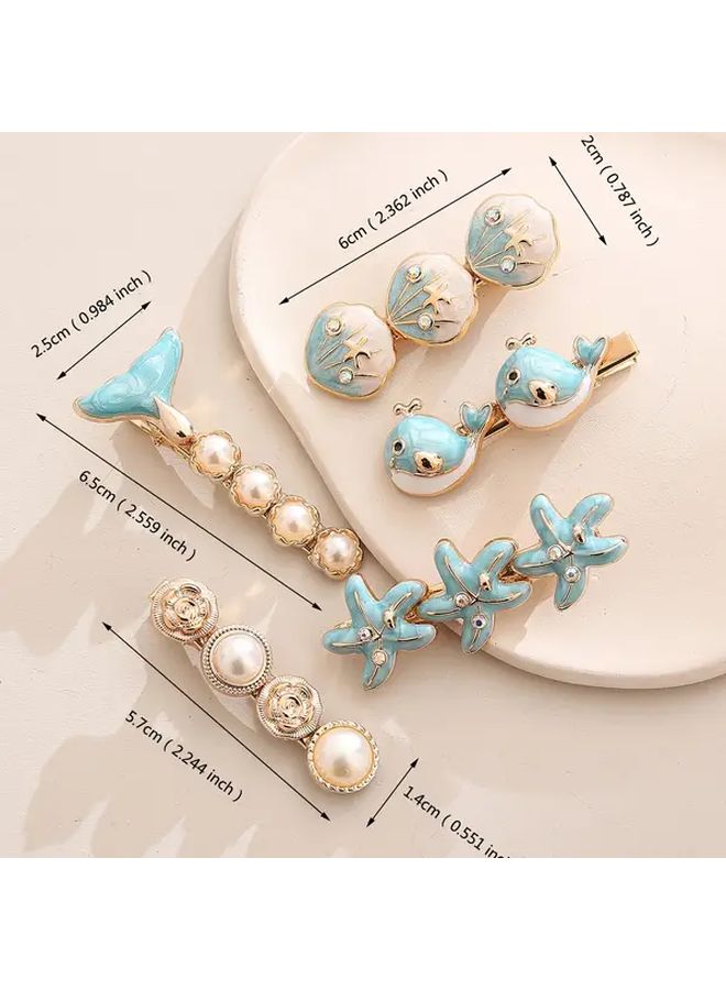 Sea Blue Starfish Shell Hairpin Handmade Metal Hair Accessories For Women - Image 4