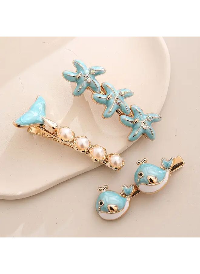 Sea Blue Starfish Shell Hairpin Handmade Metal Hair Accessories For Women - Image 3