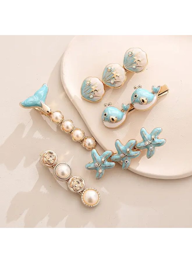 Sea Blue Starfish Shell Hairpin Handmade Metal Hair Accessories For Women - Image 1