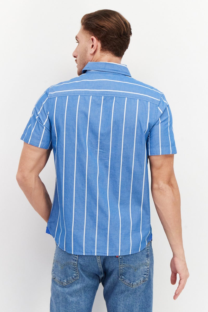 VINCE CAMUTO Men Regular Fit Stripe Short Sleeves Casual Shirt, Blue - Image 4