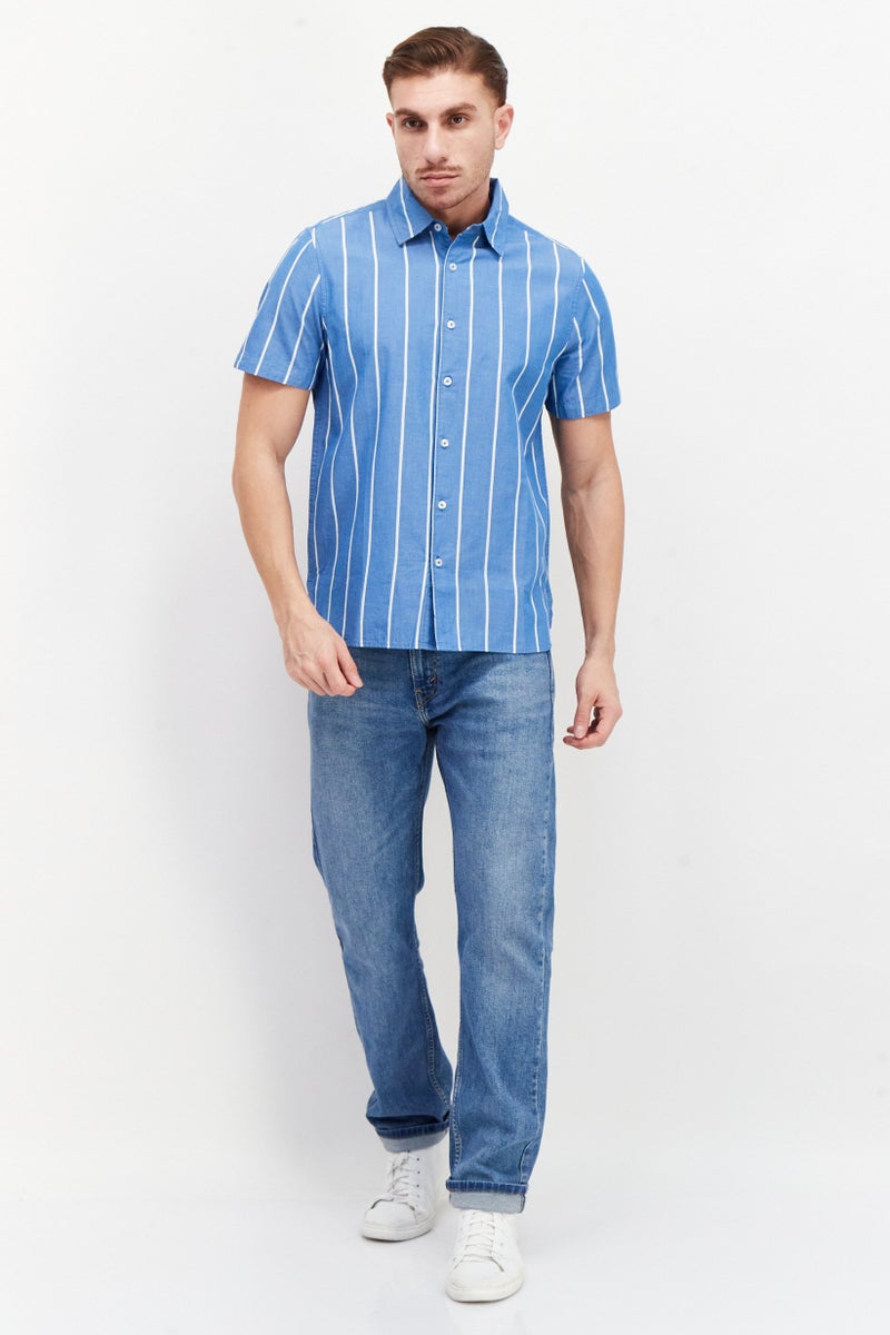 VINCE CAMUTO Men Regular Fit Stripe Short Sleeves Casual Shirt, Blue - Image 3