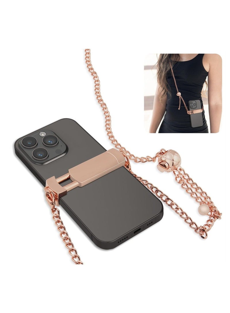 كابتن تيك Universal Cell Phone Lanyard, Adjustable Universal Cell Phone Strap, Metal Crossbody Phone Lanyard with Detachable Clip, Anti Theft Phone Tether, Compatible with Most Phone Models - Rose Gold - Image 1