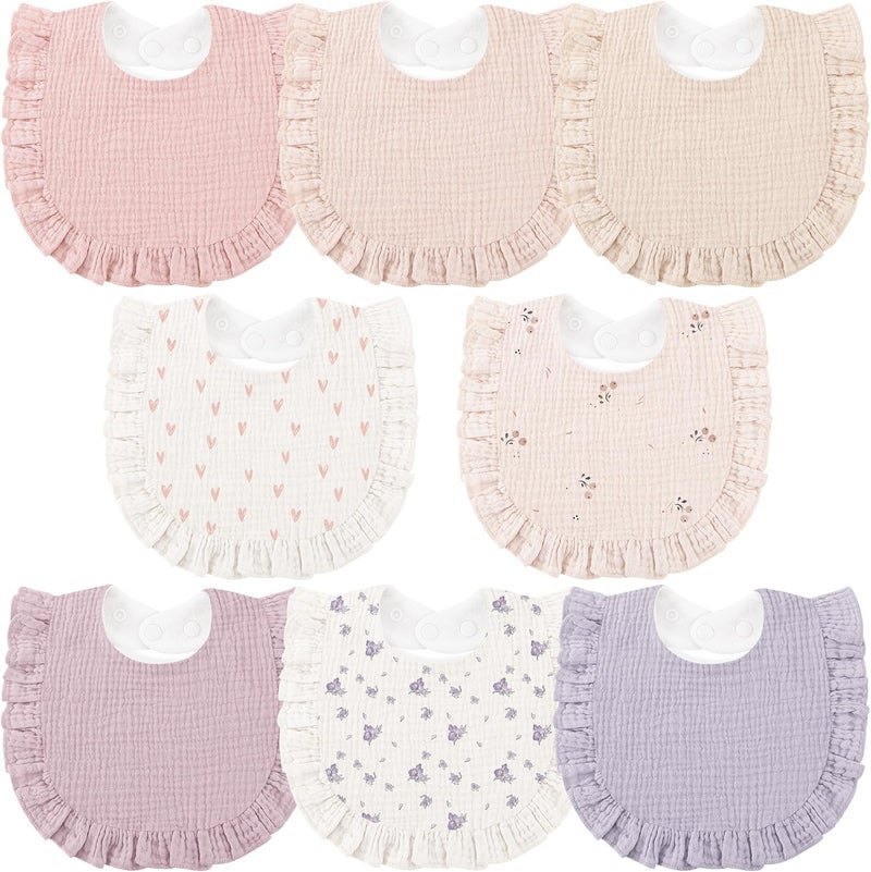 Bearmoss 8 Pack Muslin Baby Bibs for Drooling and Teething - Soft Ruffle Bandana Bibs for Newborns, Boys, and Girls - Image 1