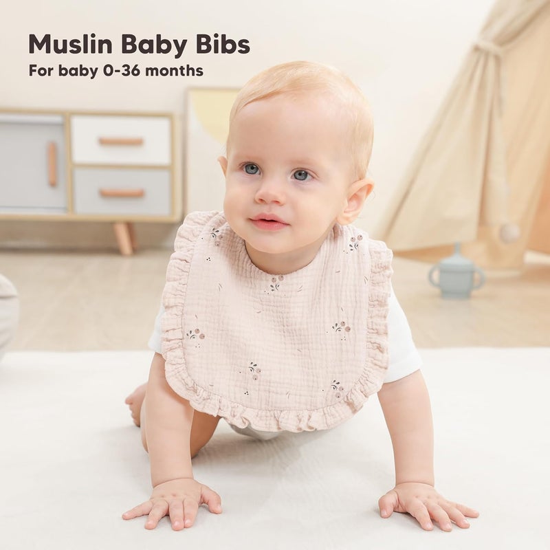 Bearmoss 8 Pack Muslin Baby Bibs for Drooling and Teething - Soft Ruffle Bandana Bibs for Newborns, Boys, and Girls - Image 3