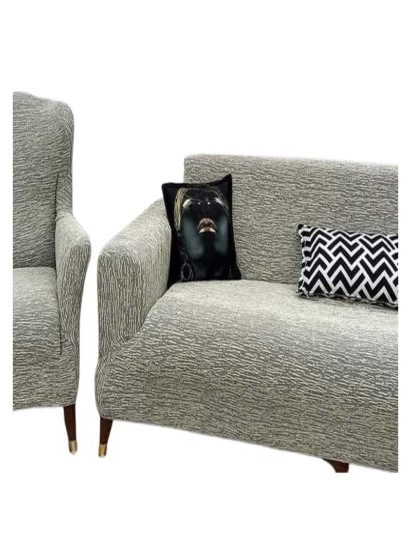 Spanish Lycra Jacquard Sofa Cover Set, 4 Pieces - Beige