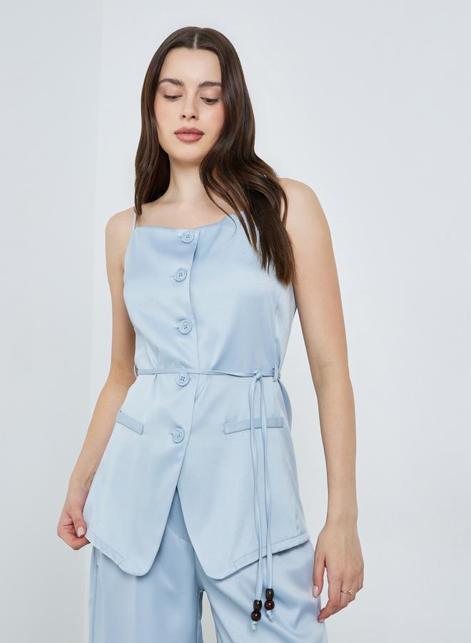 Styli Women Blue Strappy Waistcoat with Waist Tie-Belt - Image 4