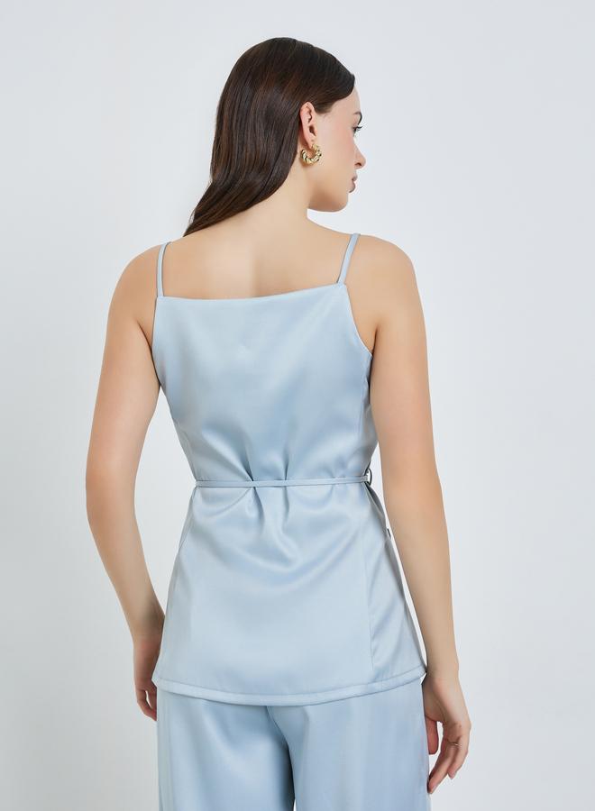 Styli Women Blue Strappy Waistcoat with Waist Tie-Belt - Image 3