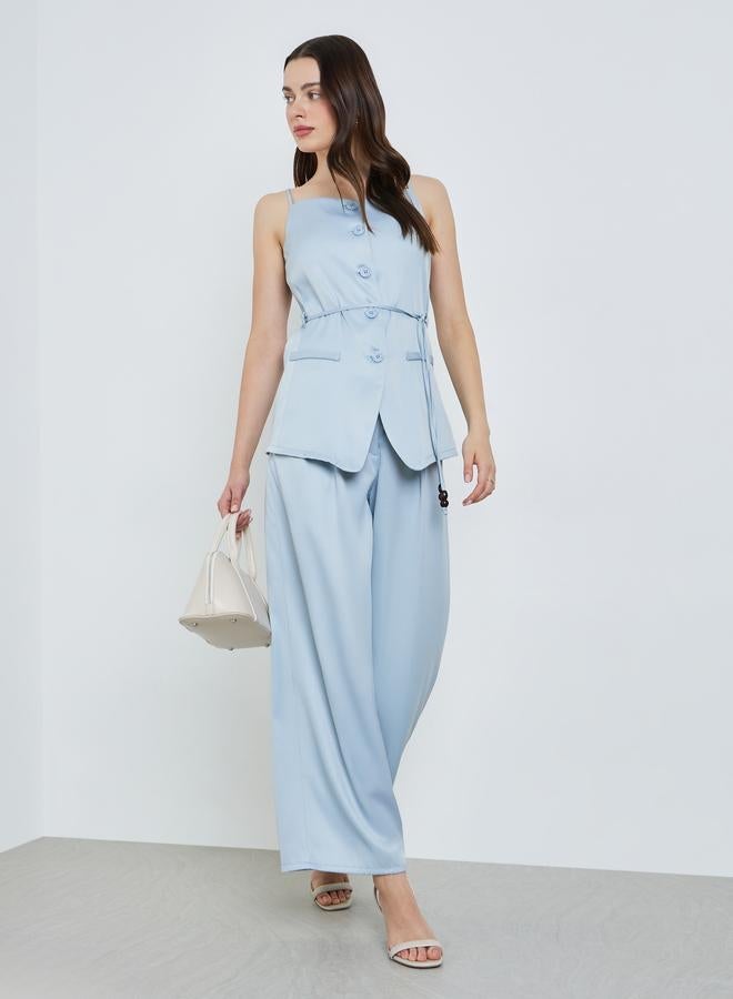 Styli Women Blue Strappy Waistcoat with Waist Tie-Belt - Image 1