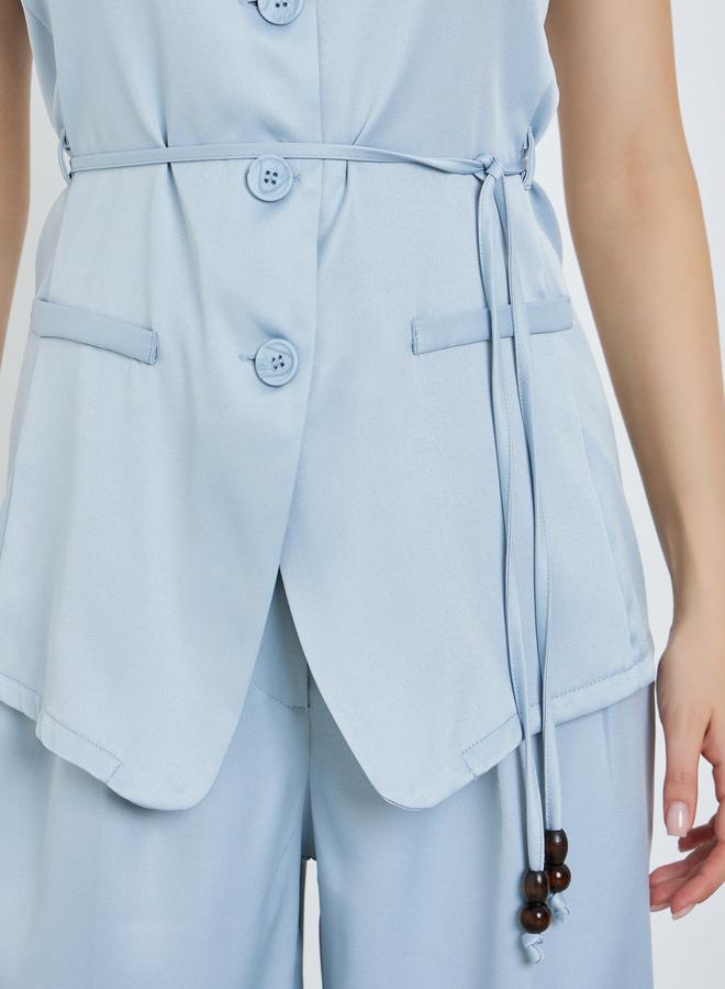 Styli Women Blue Strappy Waistcoat with Waist Tie-Belt - Image 2