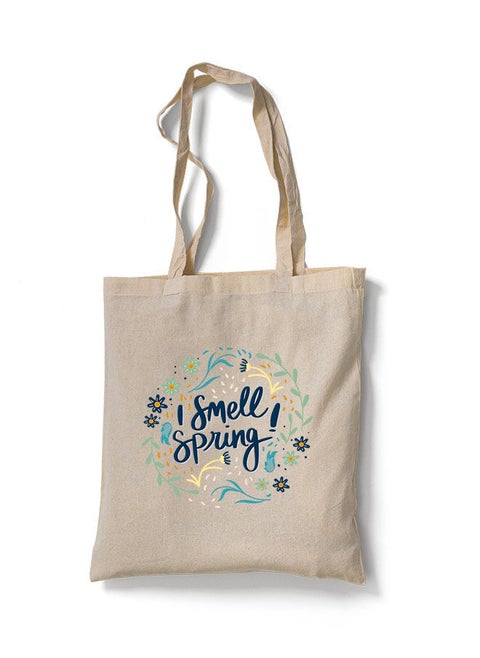 Reusable Eco-Friendly Cotton Canvas Tote Bag/ Shopping/ Shoulder Bag I Smell Spring White