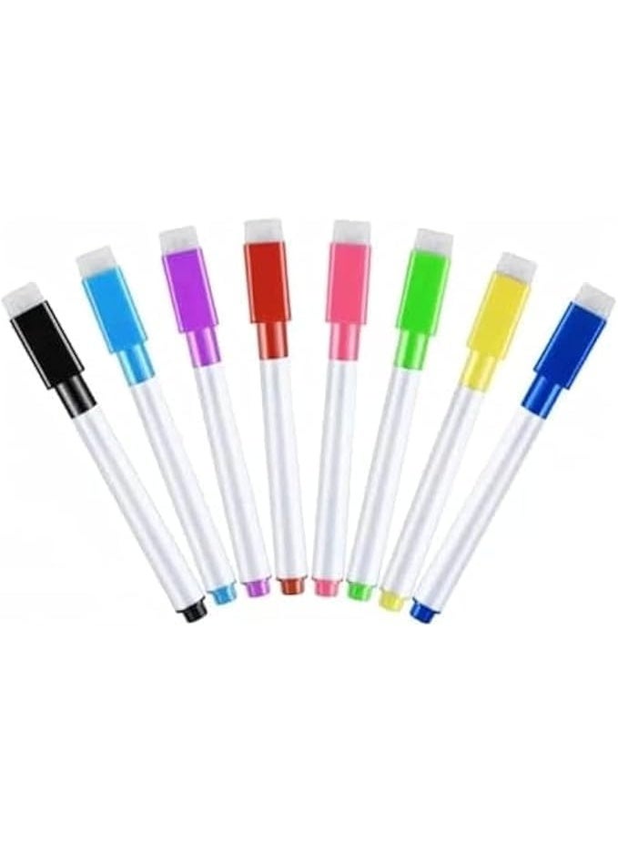 طقم أقلام سبورة بيضاء (Whiteboard Markers) - مجموعة من 8 ألوان زاهية - قابلة للمسح الجاف تماماً - مثالية للفصول الدراسية، المكاتب، ورسم الأطفال - Image 2