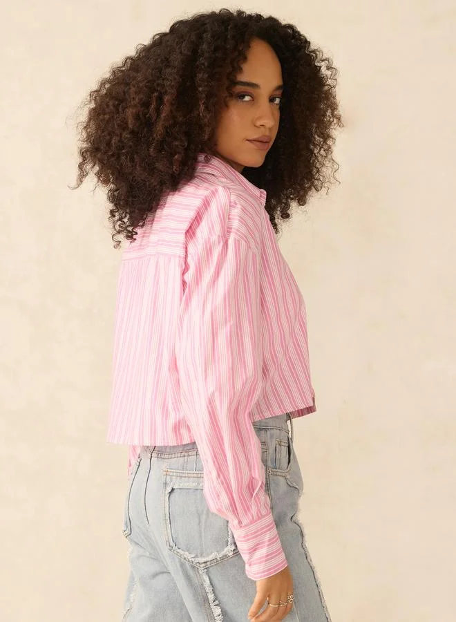 Outzidr  Pink Crop Boxy Shirt with Large Pocket Detail for Women | Best Price UAE