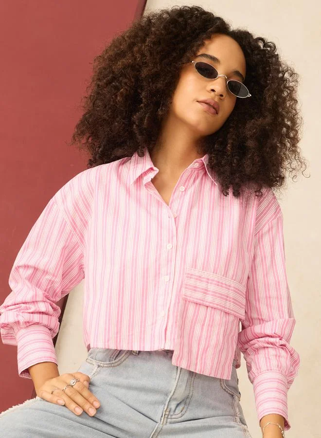 أوجيدر بلوزة بوكسي قصيرة بتفاصيل جيب كبير