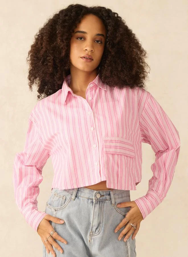 Outzidr  Pink Crop Boxy Shirt with Large Pocket Detail for Women | Best Price UAE