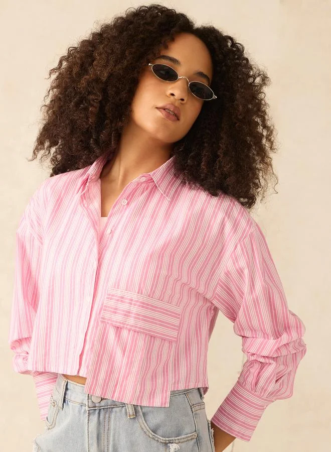 Outzidr  Pink Crop Boxy Shirt with Large Pocket Detail for Women | Best Price UAE