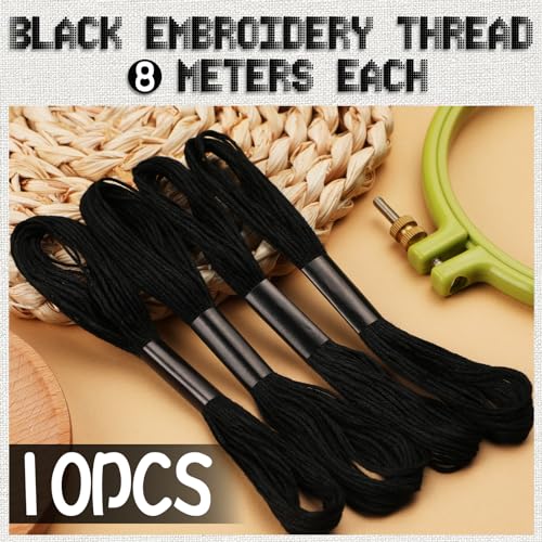 Dercuy 10 Skeins Embroidery Floss, Black Embroidery Thread, Friendship Bracelet String, Cross Stitch for DIY Making, Embroidery Crafts - Image 2
