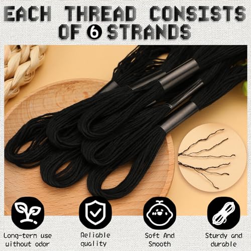 Dercuy 10 Skeins Embroidery Floss, Black Embroidery Thread, Friendship Bracelet String, Cross Stitch for DIY Making, Embroidery Crafts - Image 3
