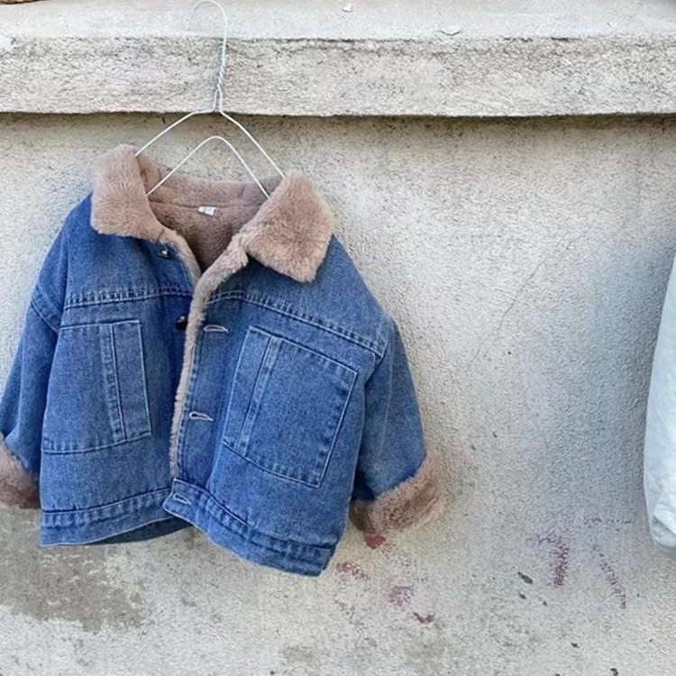 Boys And Girls Winter Coat Baby'S Western Style Children'S Distinctive Fashionable Korean Style Mao Mao Denim Laps Thickened Fashionable Jacket - Image 1