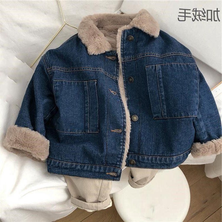Boys And Girls Winter Coat Baby'S Western Style Children'S Distinctive Fashionable Korean Style Mao Mao Denim Laps Thickened Fashionable Jacket - Image 4