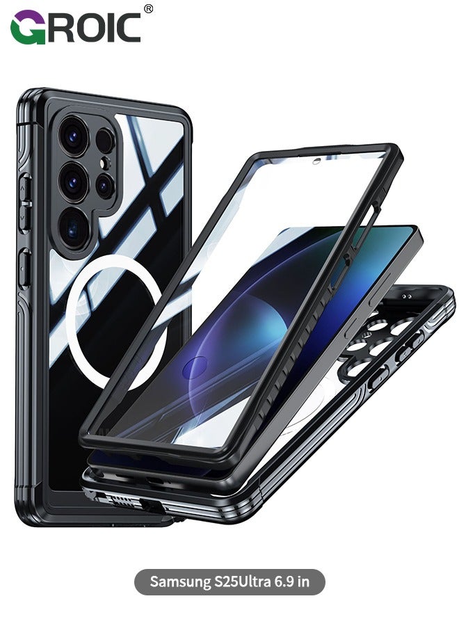 GROIC for Samsung Galaxy S25 Ultra Case, with Built-in HD Screen Protector Shockproof Anti Spy Magnetic Back Phone Cover for S25 Ultra 5G, Black - Image 1
