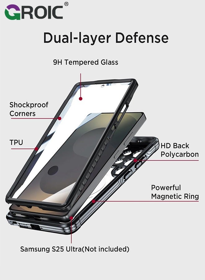 GROIC for Samsung Galaxy S25 Ultra Case, with Built-in HD Screen Protector Shockproof Anti Spy Magnetic Back Phone Cover for S25 Ultra 5G, Black - Image 4