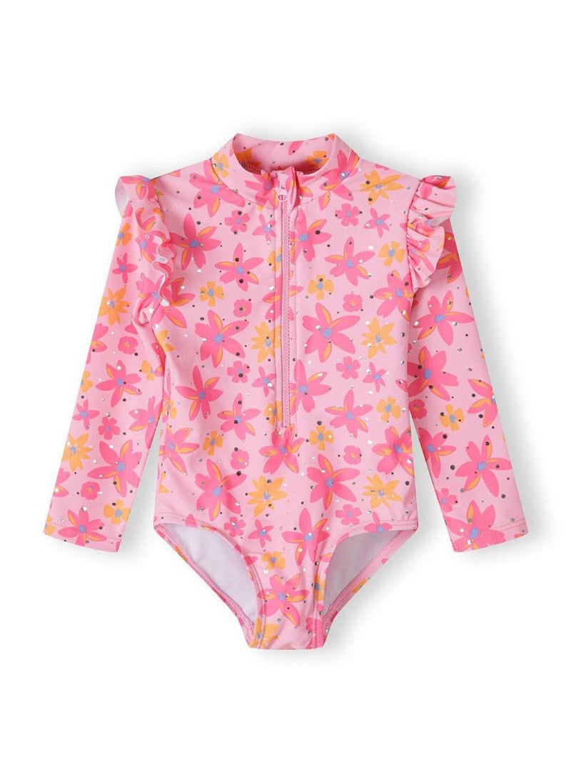 MINOTI Girls' Long Sleeve One-Piece Swimsuit with Front Zip  - Image 1