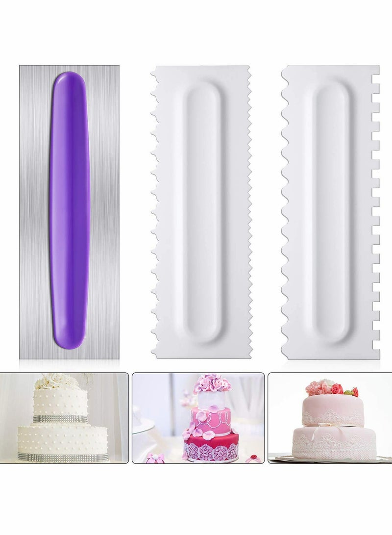 Zikra Cake Scraper Decorating Comb Set,  Stainless Steel Icing Smoother Comb Cake Edge Smoother Cream Scraper Cake Pastry Cutter for Kitchen Baking Mousse Butter Cream Cake Decoration, 3 Pieces - Image 1