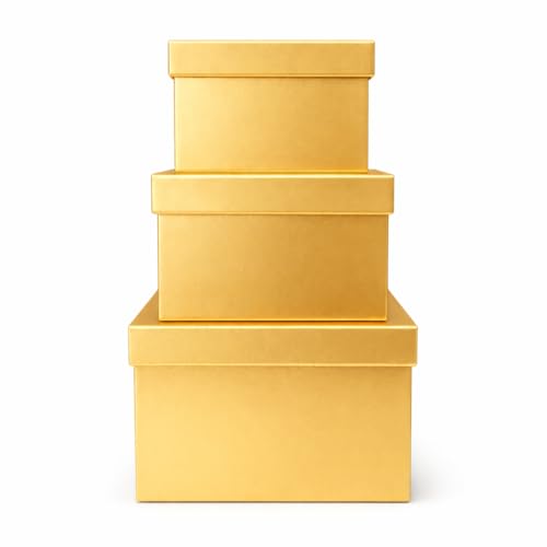 Oasis Pack of 3 Premium Square Gift & Flower Hamper Boxes With Lid | Classic Bouquet Box for Flower Arrangements & Gift Hampers | Decorative Gift Packaging Box With Waterproof Liner - Gold - Image 4