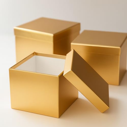 Oasis Pack of 3 Premium Square Gift & Flower Hamper Boxes With Lid | Classic Bouquet Box for Flower Arrangements & Gift Hampers | Decorative Gift Packaging Box With Waterproof Liner - Gold - Image 2