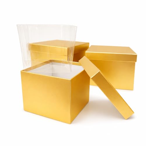 Oasis Pack of 3 Premium Square Gift & Flower Hamper Boxes With Lid | Classic Bouquet Box for Flower Arrangements & Gift Hampers | Decorative Gift Packaging Box With Waterproof Liner - Gold - Image 5