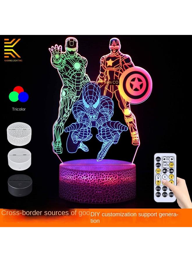 Bluejw 3D Night Light Cartoon Animation Dynamic Tri-color Acrylic Bedside Lamp Remote Control Creative LED Table Lamp - Image 2