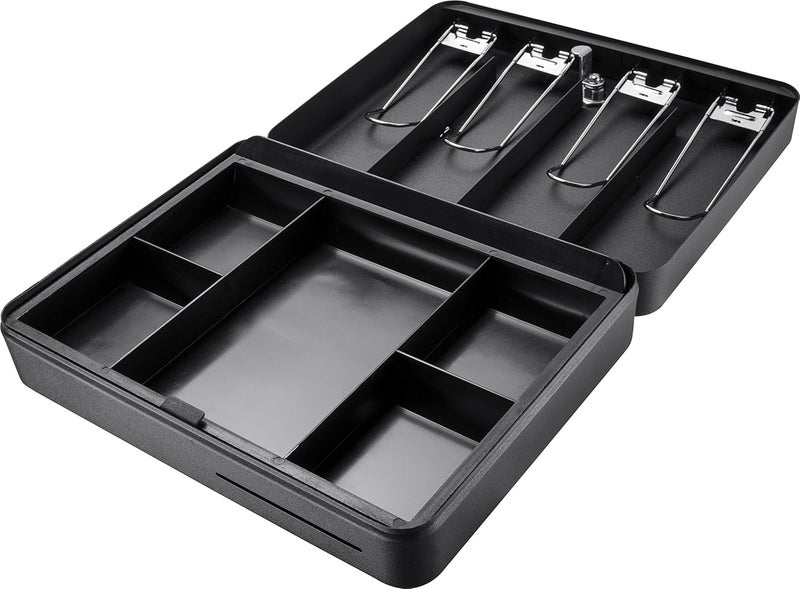 BARSKA CB13052 Key Lock Standard Fold Out Cash Box with 5 Section Tray 95 x 12 x 35 Black - Image 1