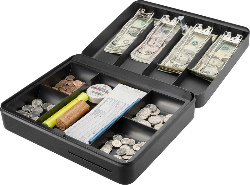 BARSKA CB13052 Key Lock Standard Fold Out Cash Box with 5 Section Tray 95 x 12 x 35 Black - Image 2