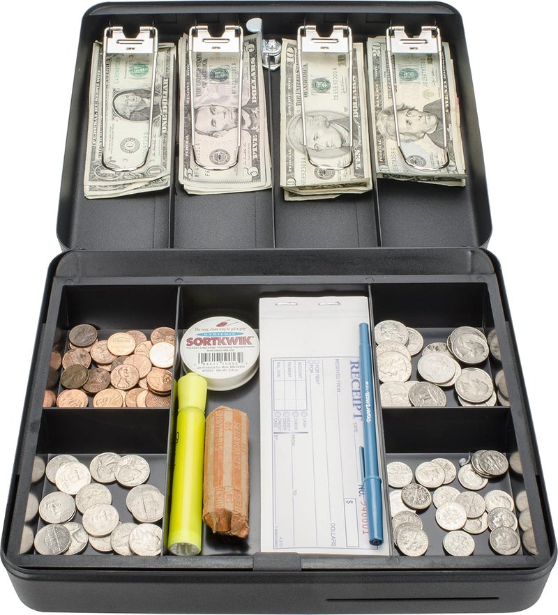 BARSKA CB13052 Key Lock Standard Fold Out Cash Box with 5 Section Tray 95 x 12 x 35 Black - Image 3