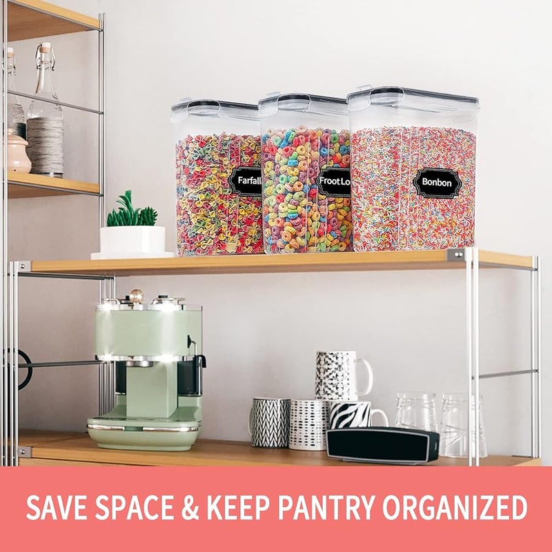 PRAKI 6 Pack Large Dry Food Storage Containers with Airtight Lids and 20 Labels and Marker (4L, Black) - Image 5